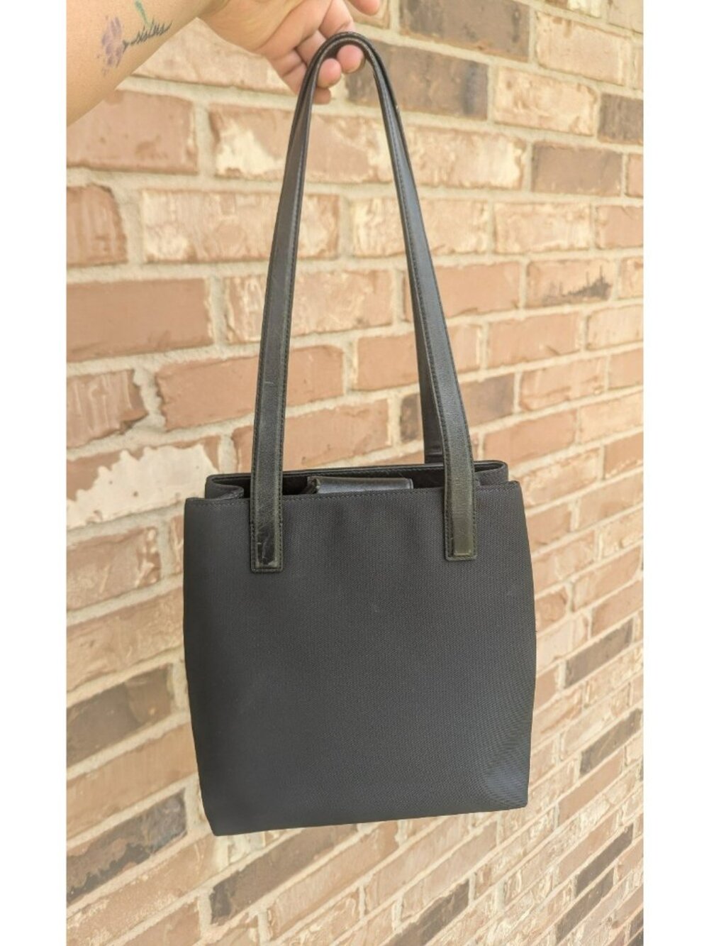Vintage Y2K Coach Twill & Leather Shoulder Bag Black 7411 Year 2000